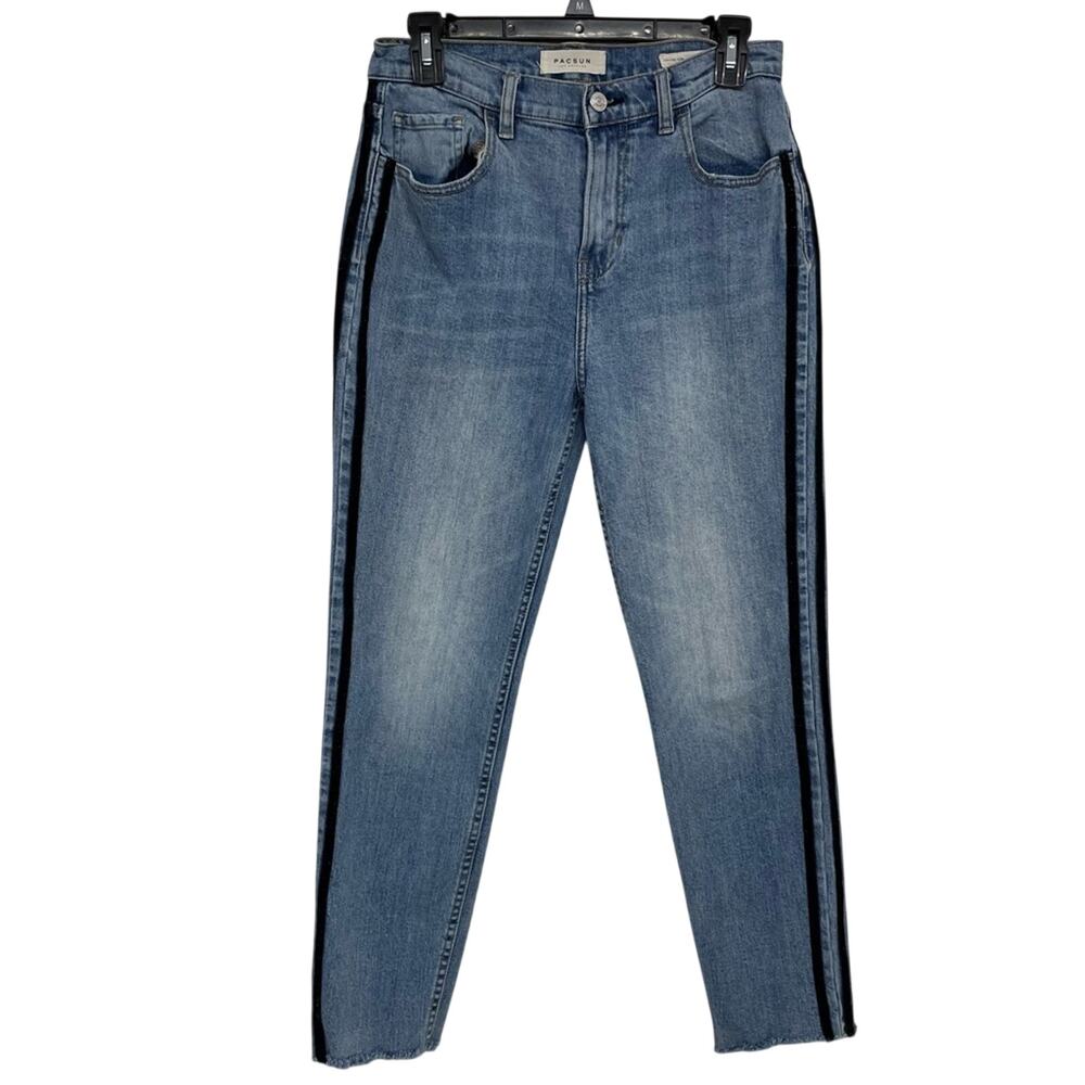 Pacsun Vintage Icon High Rose Light Wash Black Pinstripe Jeans Womens 28 Blue